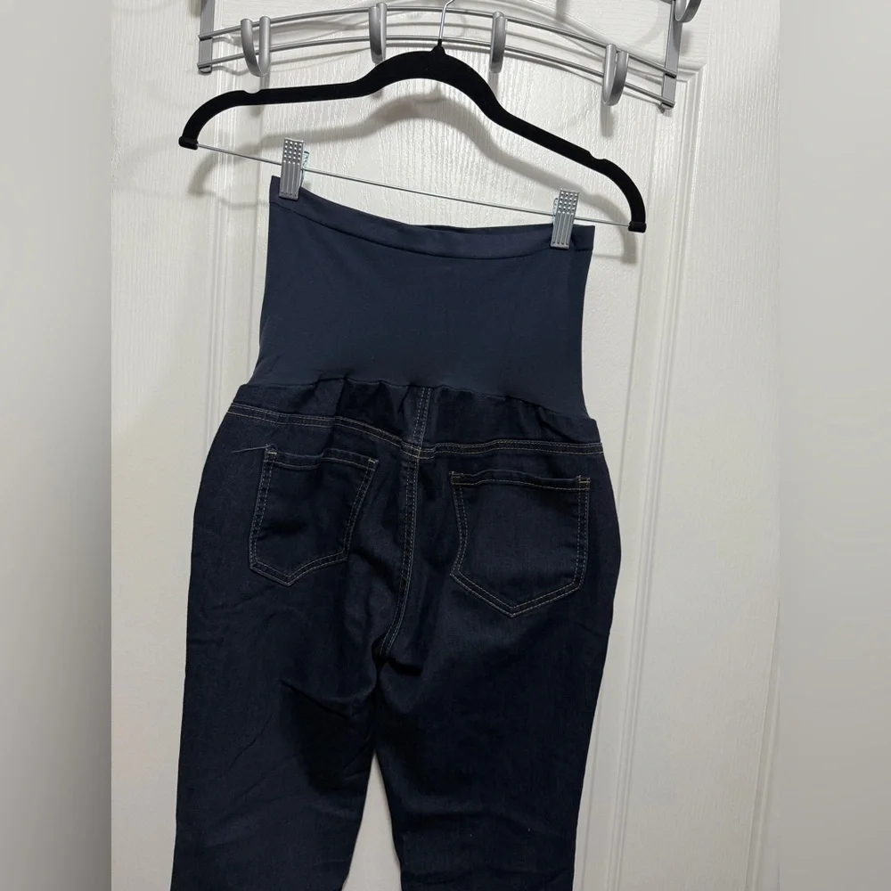 indigo Blue Maternity Skinny Jeans Womens PM Blue Dark Denim Comfort  Full Panel